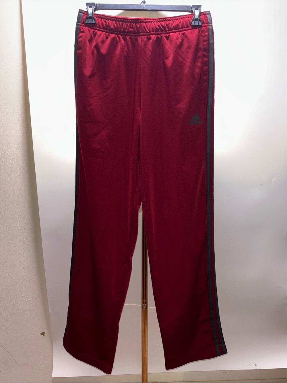 adidas Women's Red Loose Track Pants with Gray Side Stripes Size S